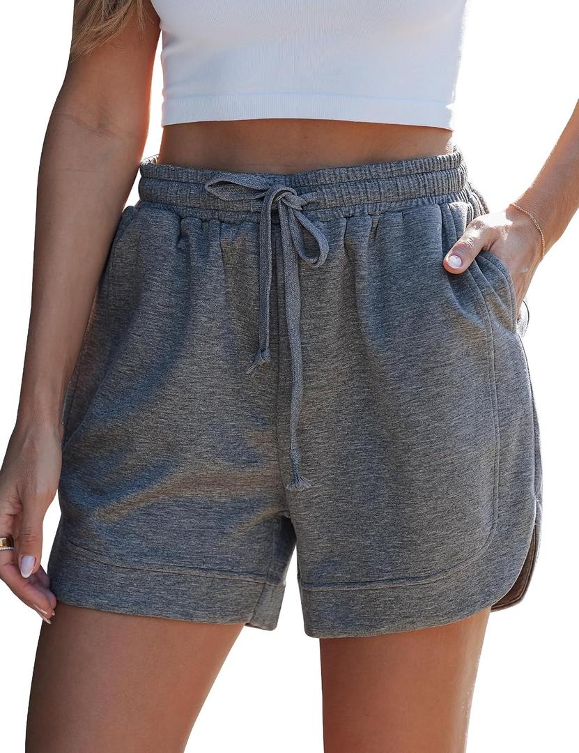 luvamia Casual Sweat High Waist Shorts for Women Summer Pull On Elastic Waist Loose Fit Comfy Lounge Athleisure Women's Shorts with Pockets Charcoal Heather, Small