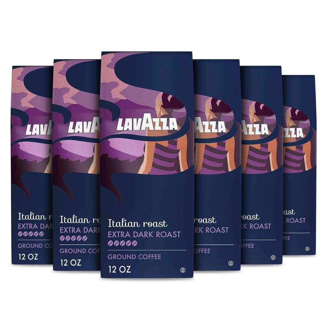 Lavazza Italian Roast Ground Coffee 6 Bags of 12oz, Dark Roast, Strong and Bold Taste, Intensity 5/5, 100% Arabica, Ideal for Drip Brewers, (Pack of 6) - Package May Vary (EXP 05/30/28)