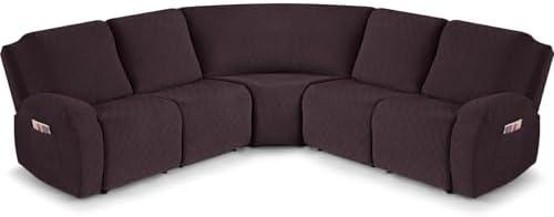 VANSOFY Stretch Reclining Sectional Couch Covers, 5-Pieces, Chocolate | Extra Large 5 Seat Recliner Cover, Thick Soft Washable Slipcovers, Non-Slip, Sectional Corner Cover for L Shape Sofa
