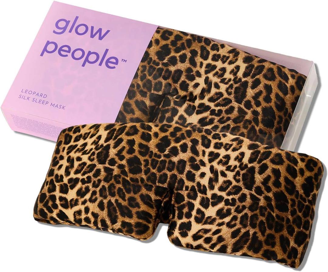 Glow People Silk Sleep Mask  100% Mulberry Silk Eye Mask for Sleeping, Total Blackout, Cloud-Soft and Adjustable for Beauty Sleep and Travel - Leopard