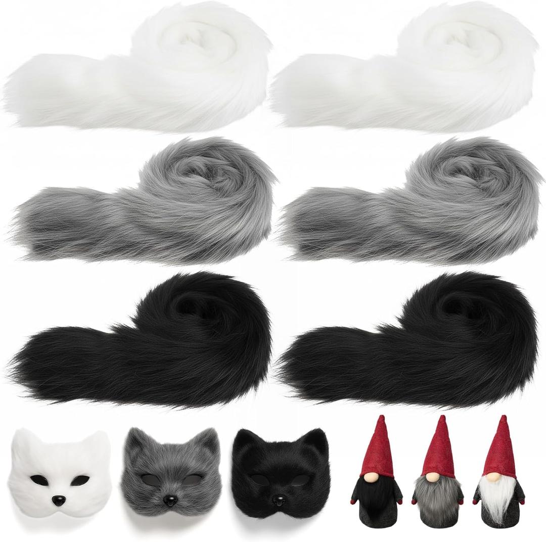 2 x Youyole 6 Pcs 480 Inch Faux Fur Trim Christmas Faux Fur Fabric Ribbon Green White Black Grey Fabric for Christmas Tree Decor Gnome Doll DIY Craft Cosplay Costume, 2 x 60 Inch Each (Multicolor)