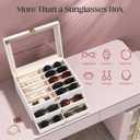 Sunglasses Organizer Storage Box - 30 Slots Eyeglass Display Case for Multiple Pair Glasses, 3-Layer Holder with Clear Glass Lid, Jewelry and Watch Collection Box for Women and Men, White