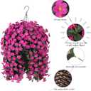 HyeFlora Artificial Fake Hanging Flowers Plants Baskets for Outdoor Spring Decoration, Faux Silk Fuchsia Daisy Mums Trailing Orchid UV Resistant for Home Outside Porch Garden Yard Patio Decor