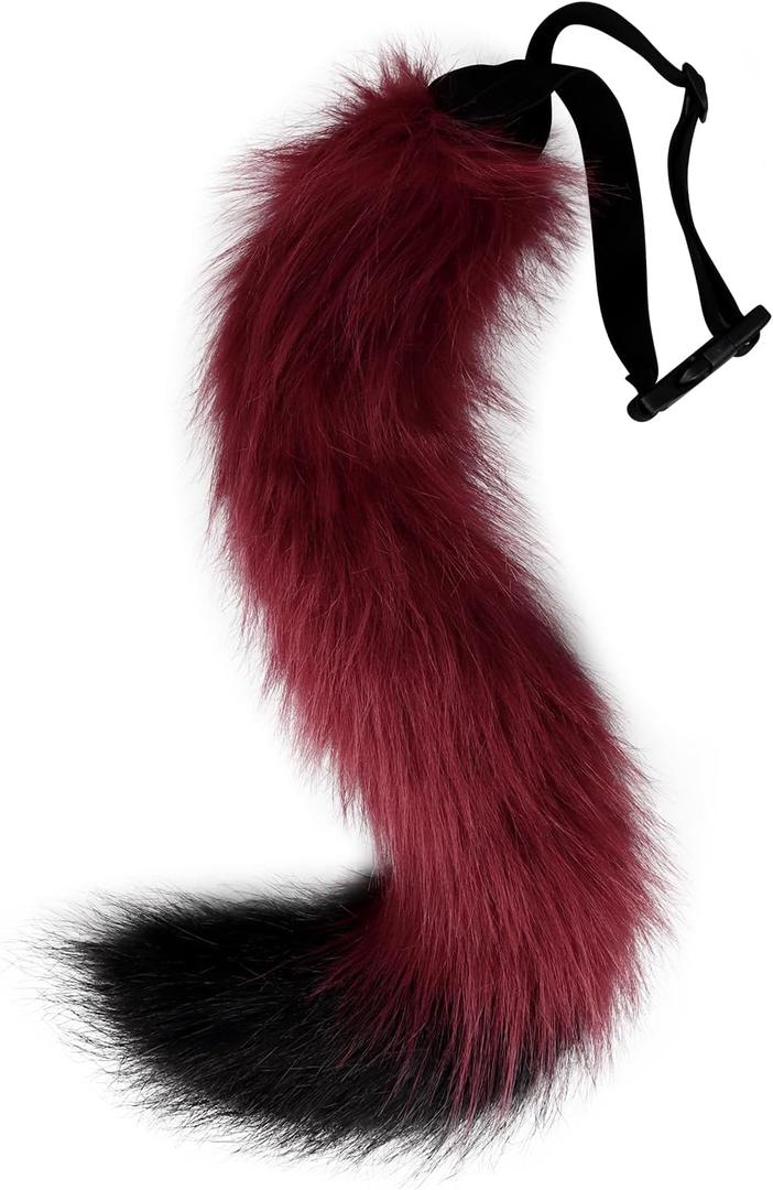 COSYEARS Faux Fur Fox Wolf Tail Animal Dog Furry Tails for Halloween Party Cosplay Accessory (Red)