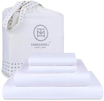 Threadmill Luxury 800 Thread Count King 100% Cotton Sheets - Hotel White Sateen Weave Bed-Sheets, Better Than Egyptian Cotton, 4 Pc Solid Soft Bed Set, Fits 16" Deep Pocket