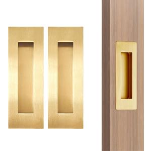 6Inch Recessed Finger Flush Pulls Handles for Pocket and Sliding Doors,Closet and Barn Doors Hardware Brushed Gold 2 Pack