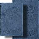 Bathroom Rugs Sets 2 Piece, Ultra Soft Absorbent Bath mat Chenille Bathroom Rug, Antiskid Bath mats Washable Bathroom mat (20x32 inch + 16x24 inch) Medium Blue