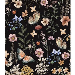 Timeet Peel and Stick Wallpaper Vintage Floral Wallpaper Butterfly Flower Wall Decor Bedroom Self Adhesive Removable Wallpaper 16.14" x196.8" Vinyl Roll (Black/Multicolor)