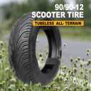 2 Pack 90/90-12 Scooter Tire 90/90-12 Tubeless Tire | for Scooters and Mopeds with 12 Inches Rim Angled Valve Stem