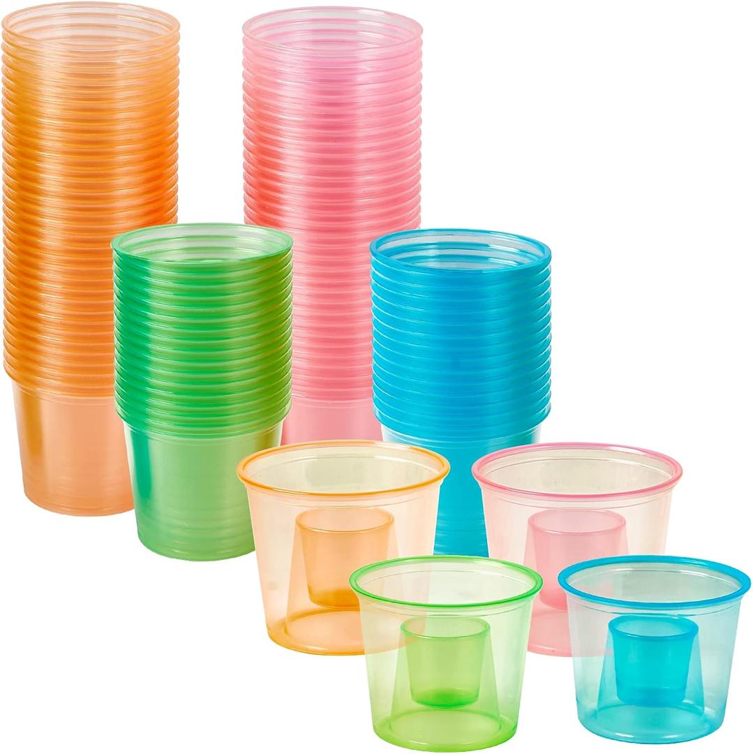 JOLLY CHEF 100 Disposable Bomber Cups Color Plastic Bomber Shot Glasses Highly Durable and Reusable Shot Cups Perfect for Shots for Wedding, Thanksgiving, Halloween, Christmas Party