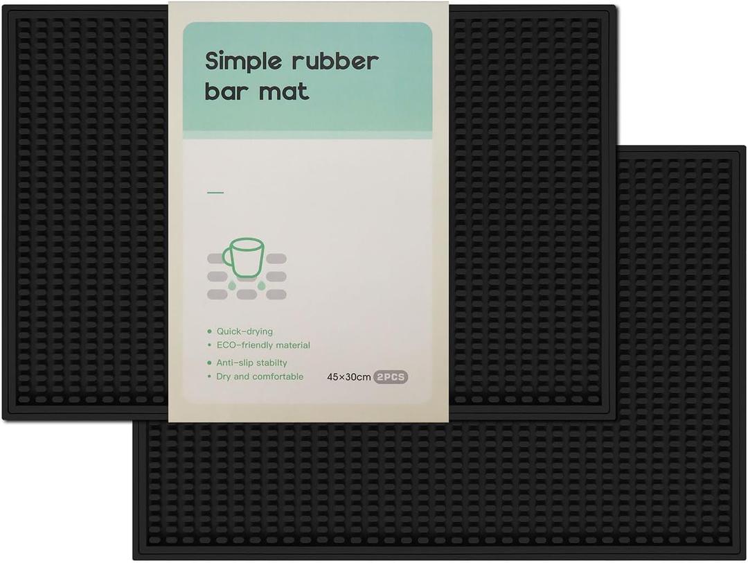 2 Pack Bar Mat, Home Bar Tool Drying Mats, Bar Accessories for The Home Bar Set 18''x12''Black for Bars, Outdoor Camping, Bar for Home