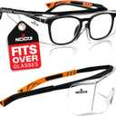 NoCry Safety Glasses Over Eyeglasses for Men and Women with Anti Scratch Lenses and Integrated Side Shields  Adjustable Temples with Anti-Slip Tips  100% UV Protective Eyewear  ANSI Z87 Certified (Black & Orange)