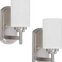 Modern Wall Sconces Set of 2, Bathroom Vanity Lights with White Frosted Glass, Wall Lighting Fixtures Satin Nickel for Entryway Over Mirror Living Room Bedroom