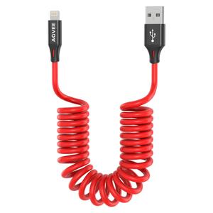 2 x AGVEE 1.5ft Coiled Short USB to Lightning Charging Cable [MFI Certified] 3A Fast Charger Cord in Car for iPhone 14/13/12/11/XS/8/7/6/5 CarPlay, iPad, iPod, Red