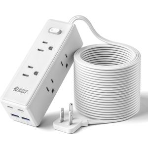 15 Ft Extension Cord with Multiple Outlets, Long Extension with 6 Outlets 4 USB Ports(2 USB C), Flat Plug Surge Protector Power Strip for Home, Office Supplies, Dorm Essentials