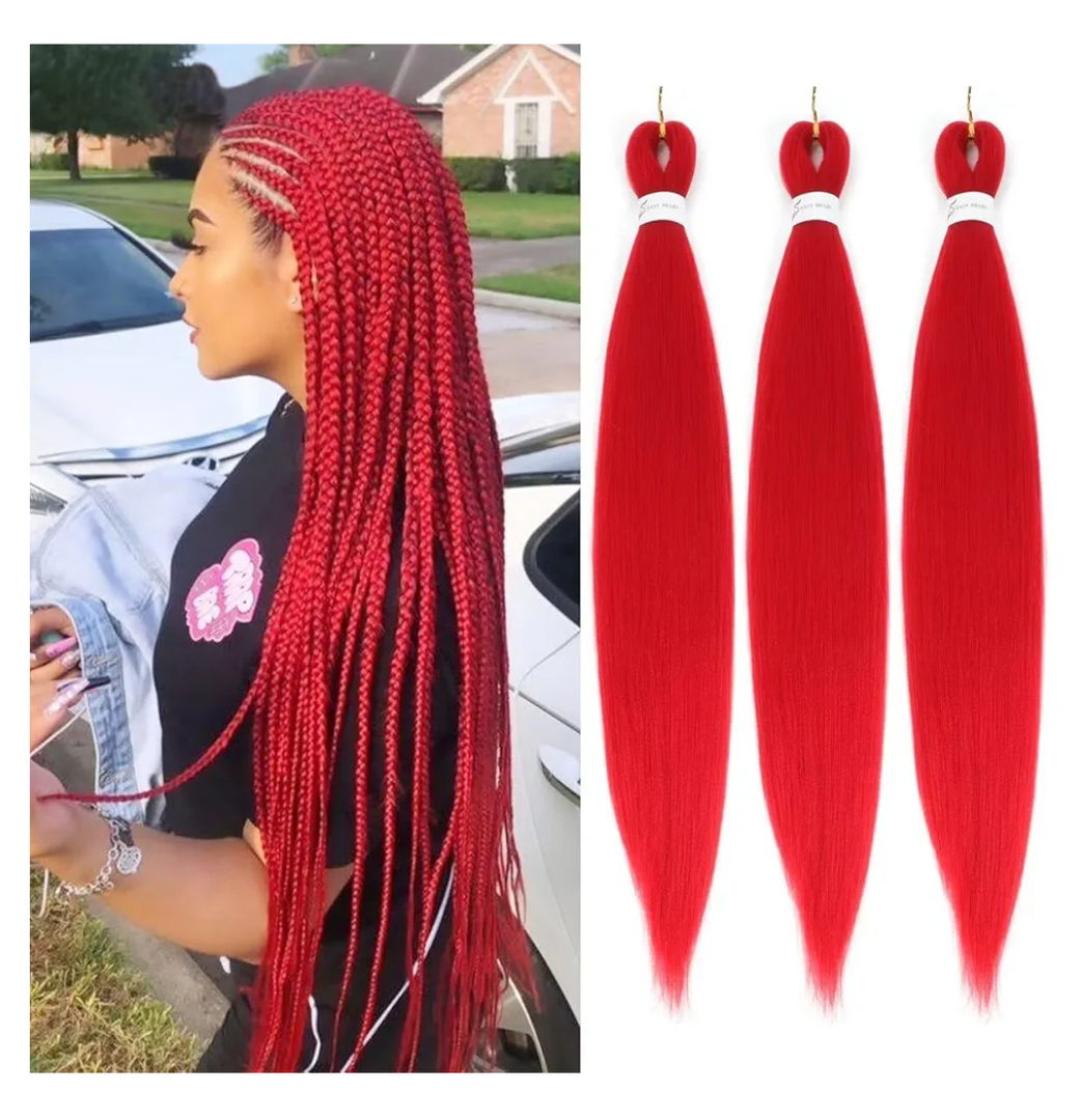 Red Braiding Hair Pre Stretched Easy Braids Yaki Texture Professional Synthetic Braiding Hair 26 Inches Braids Hot Water Setting for Box Crochet Hair Extensions (3pcs,Red)