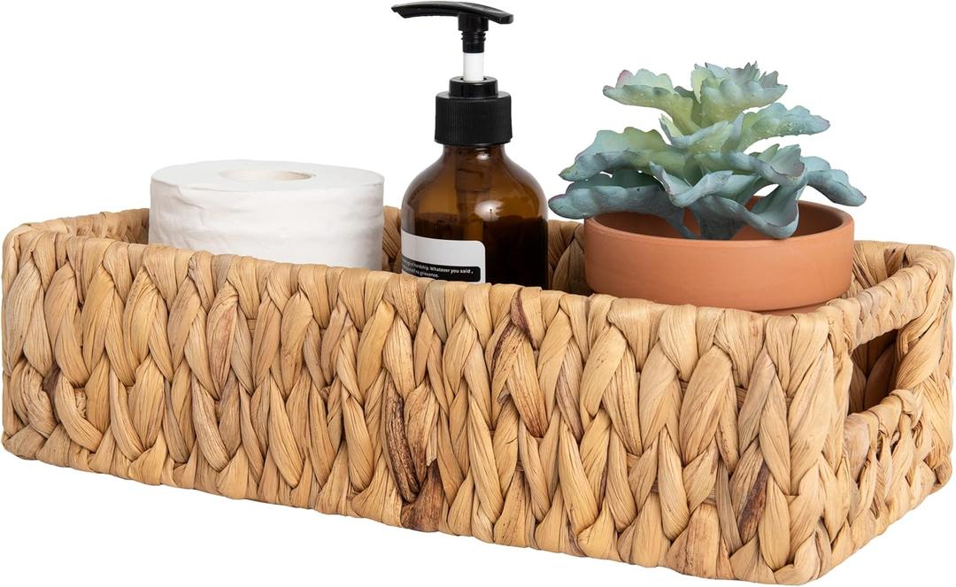StorageWorks Water Hyacinth Basket for Toilet Paper, Wicker Baskets for Storage with Built-in Handles, 14 "L x 6 "W x 3 "H