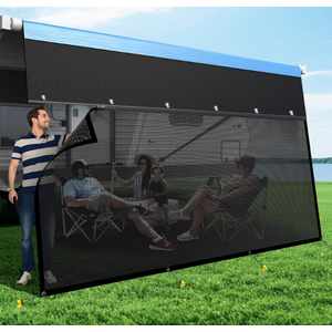 RV Awning Sun Shade Screen with Zipper, Upgrade 600D Oxford Top + 8.11oz Denser Mesh Bottom, 95% UV Protection, Easy Install Sunscreen Shade Complete Kits for Trailer Awning 8' x 11'3''