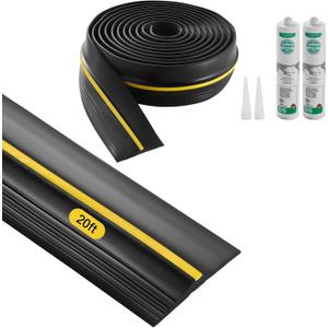 VEVOR Garage Door Threshold Seal Strip, 20 FT Universal Garage Door Floor Seal Strip with Adhesive, Garage Door Bottom Weatherproof Strip, Upgraded Thick PVC DIY Weather Stripping Replacement, Black (20 Ft)