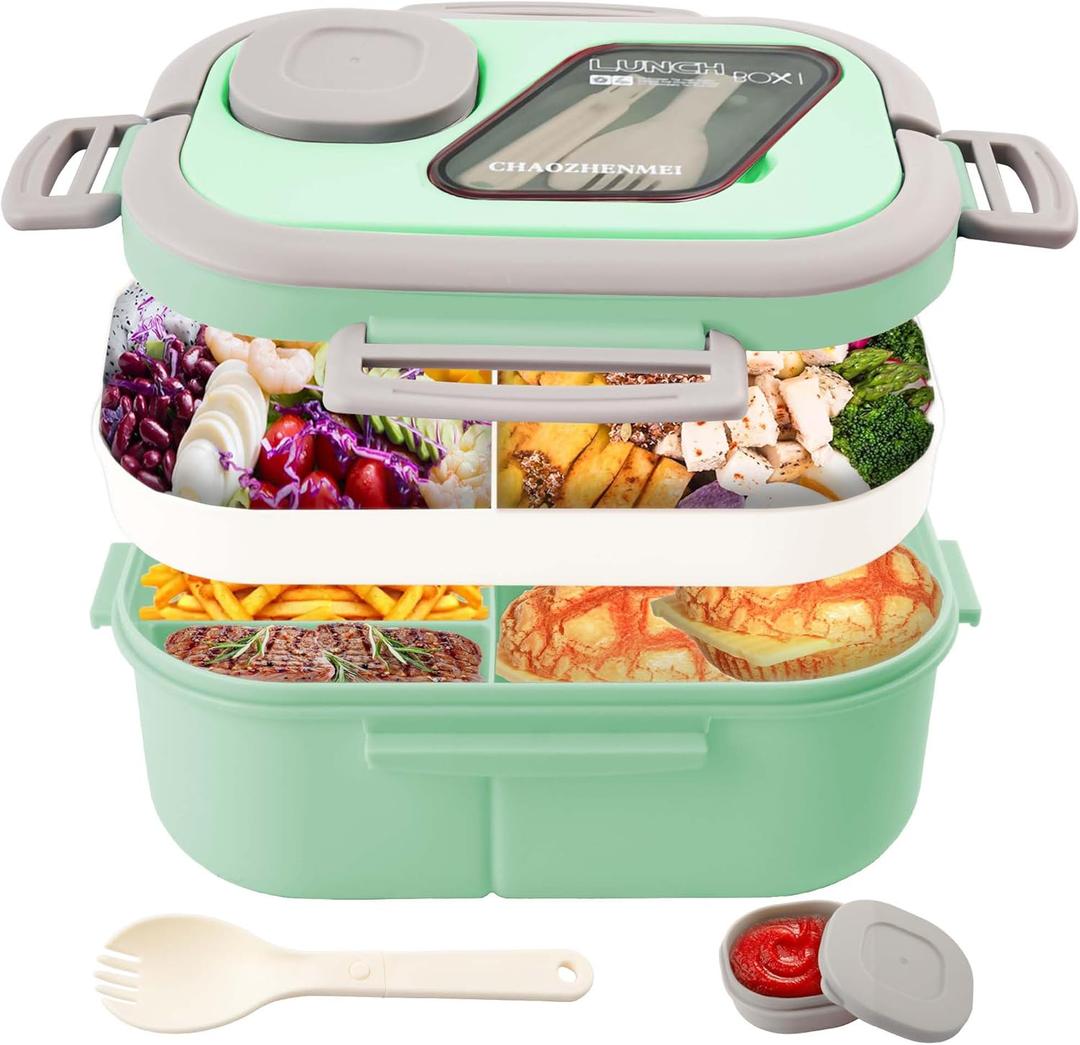 Adults Bento Lunch Box,Salad Container Large 43oz Salad Bowl, Bento-Style Tray for Toppings, 3oz Sauce Container for Dressings, and Built-In Reusable Fork (Green) Adults Bento Lunch Box,Salad Container Large 43oz Salad Bowl, Bento-Style Tray for Toppings, 3oz Sauce Container for Dressings, and Built-In Reusable Fork (Green)