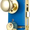 Tandefio 1 Set Double Cylinder Mortise Lock Gate Ornamental Iron Latch Set with 21/2" Backset 1" x 71/8" Faceplate Polish Brass (Right Hand Reverse)