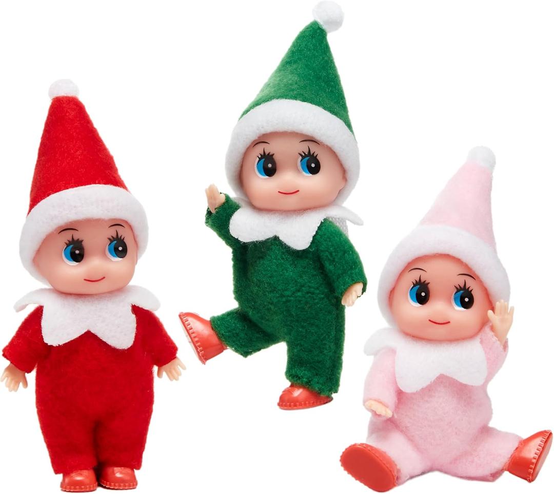 JOYIN Christmas 3PCS Tiny Elf Doll Christmas with 1 red,1 Green and 1 Pink elf Doll,Holiday Decoration Accessories Tiny Gift for Girls Boys Kids Adults