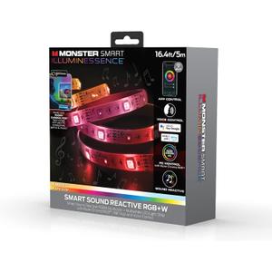 Monster LED 16.4ft Smart Sound Reactive Multi-Color Multi-White Indoor LED Light Strip with Mobile App Control, Xtreme Easy Assembly