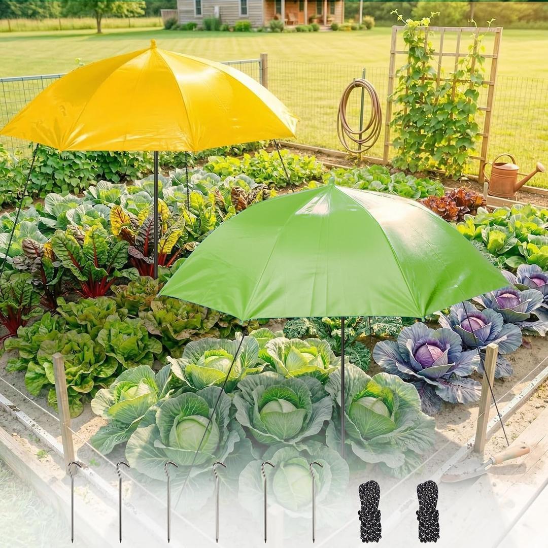 Plant Umbrella for Outdoor Plants 2/4 Pack, 35.43" Upgraded Large Plant Shade with Wind Rope & Stakes, 80% UV Block Waterproof Garden Shade for Potted Flowers Vegetables