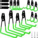 15-Piece Garage Wall Hooks with 3 Extension Straps, Green Heavy Duty Tool Storage Rack for Ladder, Bike, Shovel, Garden Tools, Metal Wall Mount Organizer Set
