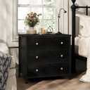 BOLUO Black Nightstand with Fabric Drawers, Large Night Stand 3 Drawer Dresser for Bedroom, Closet, Kids, Girls Modern (15"D x 27"W x 28"H,1 Pc)