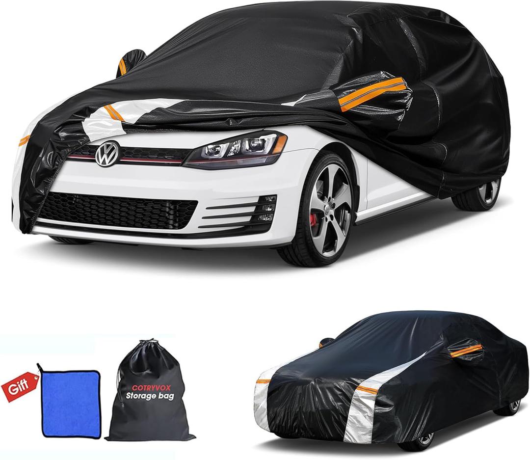 Car Cover Waterproof All Weather, Full Exterior Minivan Cover Universal Fit Hyundai Veloster/Kona, Ford Fiesta, Nissan Leaf, Kia Soul, Volkswagen Golf etc, See Chart(Length 163"-177").