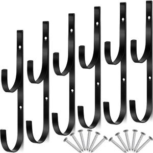 6 Pieces Pool Pole Hook Hanger Swimming Metal Brackets Pool Hook with 12 Pieces Screws for Telescopic Poles, Skimmers, Leaf Rakes, Net, Brush, Vacuum Hose, Garden and Pool Accessories (Black)