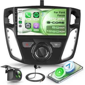Rimoody 8 Core 6+128G Android 15 Car Stereo for Ford Focus 2012-2018 with Wireless Carplay Android Auto, 9 Touch Screen Car Radio with GPS Bluetooth Mirror Link WIFI FM/RDS DSP AHD Backup Camera SWC