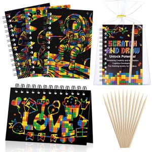 Pasimy 24 Set Scratch Art Party Favor Gifts Building Block Scratch Notebook Bulk Paper Craft for Classroom Prizes Goodie Bag Stuffer Christmas Birthday Party Favor