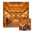 Renaiss 10x10ft Gold Luxurious Palace Backdrop for Photography European Old Church Golden Castle Royal Interior Chandelier Staircase Background Wedding Anniversary Party Banner Photo Booth Props