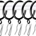 28pcs 1.5-Inch Drapery Rings Black Curtain Rings with Eyelet for Curtain Rod (Pin-on Hooks Included)