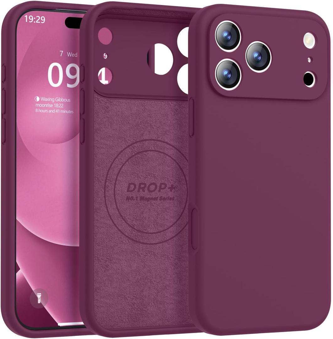 Ktele Magnetic for iPhone 17 Pro Case [Compatible with Magsafe] [Premium Silicone Satin-Smooth Touch] Slim Shockproof Anti-Scratch Microfiber Lining Case, 6.3 inch, WineRed