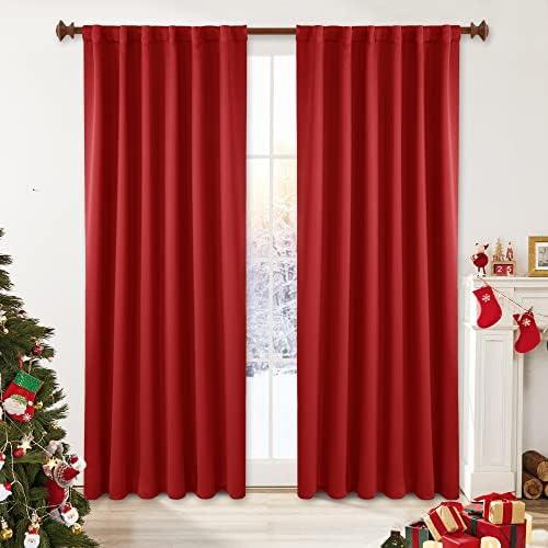 Deconovo Blackout Curtains Back Tab and Rod Pocket Thermal Insulated Room Darkening Curtains for Kitchen Window 52Wx54L Inch True Red