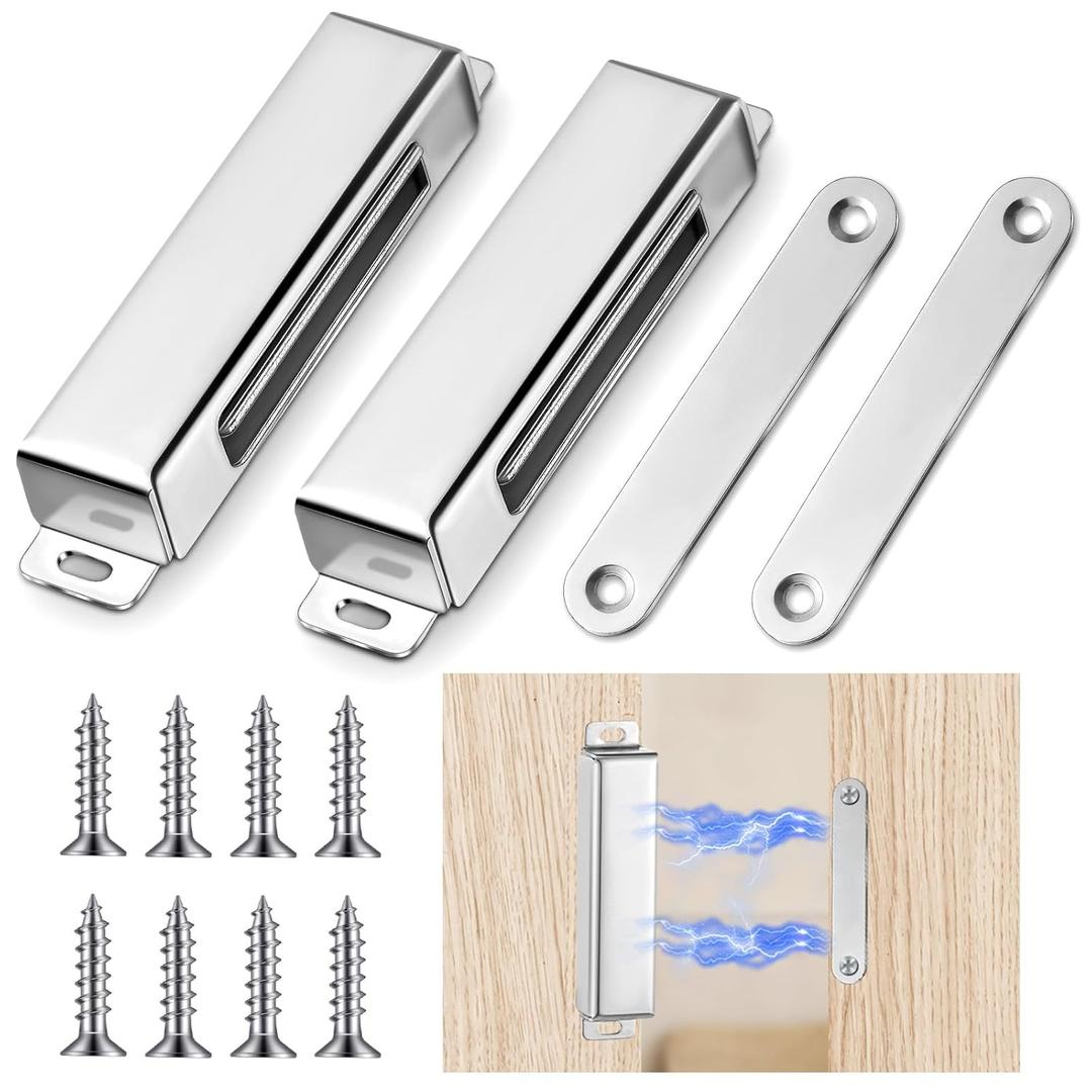 Yaocom 2 Pcs Magnetic Door Catch 150lb Stainless Steel Heavy Duty Strong Magnetic Cabinet Magnets for Closure Wardrobe Closet Cupboard Kitchen Bathroom Room Automatic (3.74 Inch)