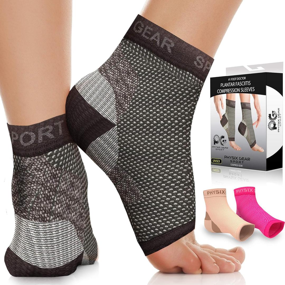 Physix Gear Sport Plantar Fasciitis Socks with Arch Support for Men & Women - Ankle Compression Sleeve, Toeless Compression Socks Foot Pain Relief, Ankle Swelling - Better than Night Splint, Black XXL (XXL-US Mens 12.5-16 | Womens 10.5-14, Black (1 Pair))