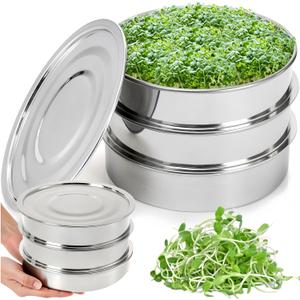 9" Stackable Stainless Steel Seed Sprouting Kit, 3-Tier Mesh Germination Tray, Seed Sprout Grower with Lid Base, Microgreens Propagator for Beans Peas Broccoli Wheat Grass, Soil Free