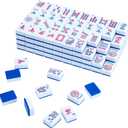 American Mahjong Set: 166 Dark Blue Tiles, 4 Clear Racks with Pushers, Mahjong Bag and Accessories, Mahjong Tile Set for Beginners (Mah-Jongg)