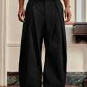 GORGLITTER Men's Baggy Dress Pants Wide Leg Pleated High Waisted Streetwear Trousers Track Pants Work Business Casual (Black, L)
