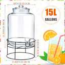 Honeydak 1 Pack 4 Gallon Glass Drink Dispenser for Parties Large Glass Beverage Dispenser with Stand and Spigot Leakproof Water Storage Lemonade Juice Jar Mason with Lid for Wedding Parties Kitchen