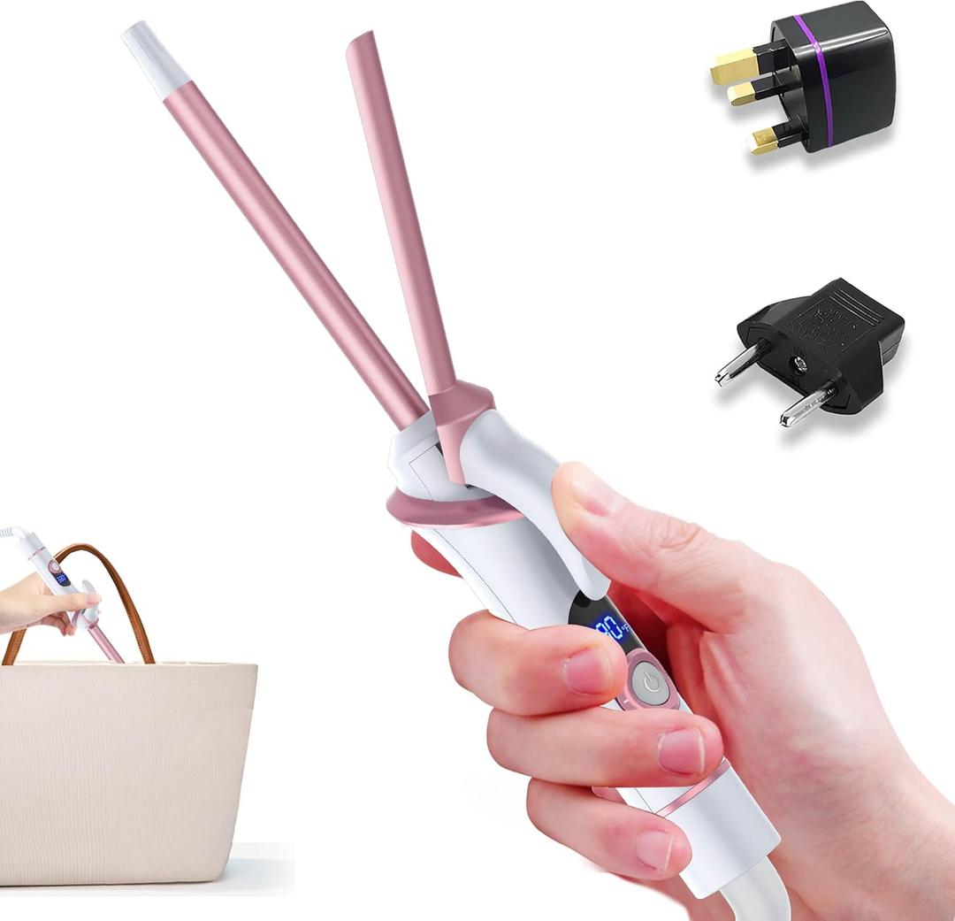Mini Curling Iron for Short Hair Dual Voltage with European UK Plug Adapter 3/4 Inch Travel Size Small Barrel Curling Iron to Beachy Waves Curls with 30S Fast Heating, 5 Temps for Global