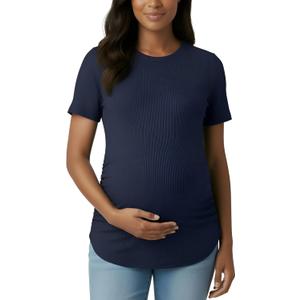 Motherhood Maternity Women's Short Sleeve Crew Neck Side Ruching Pregnancy Tee Shirt (Medium, Peacoat)