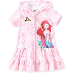 Disney Princess Frozen Stitch Marvel Minnie Girl Swim Cover Up Terry Cloth Swimsuit Coverup Zip-up Bathing Suit Wrap Hooded, 4-5Y