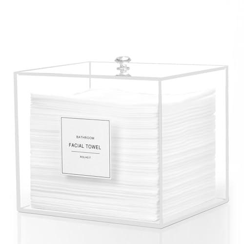 Rolheit Disposable Face Towel Holder, Acrylic Face Towelettes Storage Box for Face Towels, Facial Towel Containers, Makeup Remover Cloth Organizer