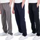 Real Essentials 3 Pack: Boys' Tricot Open Bottom Fleece-Lined Sweatpants with Pockets (Medium)
