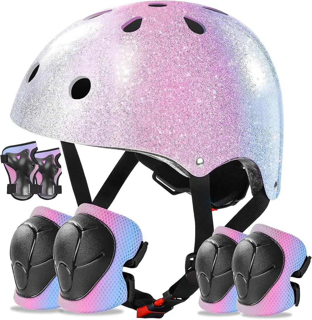 Kids Bike Helmet Set for Boys Girls Toddler Bicycle Helmet Adjustable Skateboard Helmet Protective Gear Set Knee Elbow Wrist Pads for Children Cycling, Scooter, Outdoor Sports, S: 19.6-21.3 inch